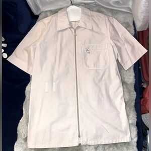 Men's Giorgio Armani Simon T Beige Tan Short Shirt Full Zip Shirt Size Large